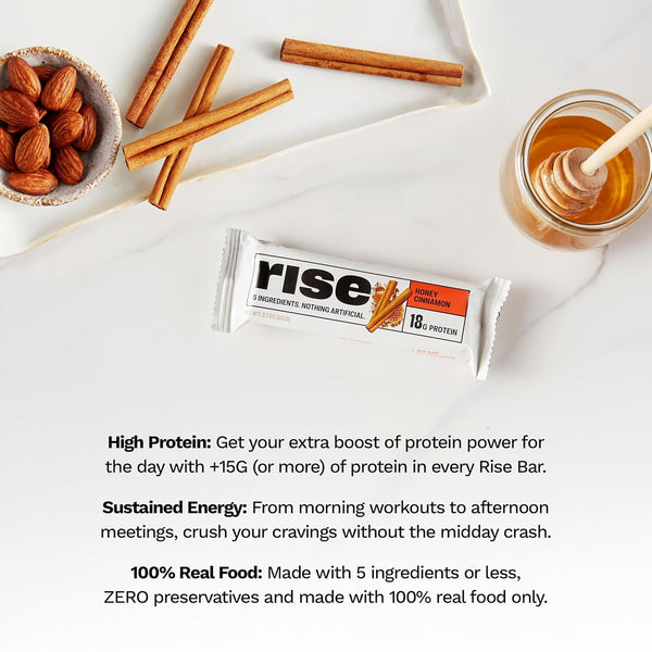 Rise Whey Protein Bars - Honey Cinnamon, 18g Protein, Gluten-Free, Soy-Free