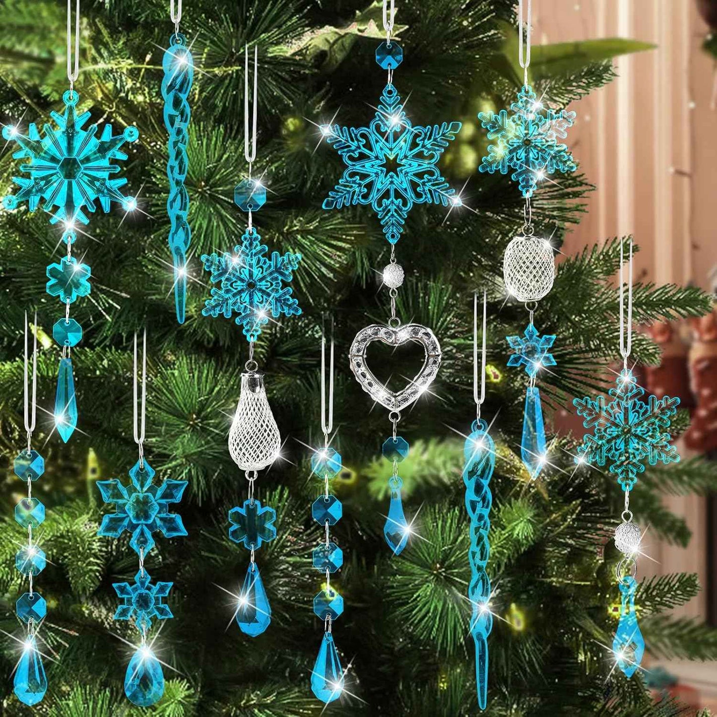 Crystal Ornaments Christmas Tree Decorations - 21pcs Christmas Tree Ornaments Sparkling Dazzling Festival Party Decoration Crystal Snowflake Design Hanging Ornament Holiday Season Home Decor
