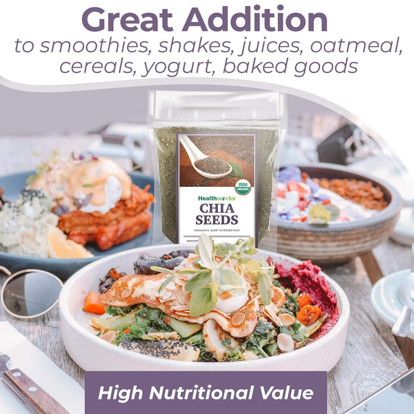 Healthworks Superfoods Raw Chia Seeds - 32 Oz / 2 Lbs - Premium & All-Natural - Contains Omega 3, Fiber & Protein - Great with Shakes, Smoothies & Oatmeal