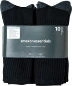 Amazon Essentials Men's Cotton Crew Athletic Moisture Wicking Sports Socks with Cushioned Sole