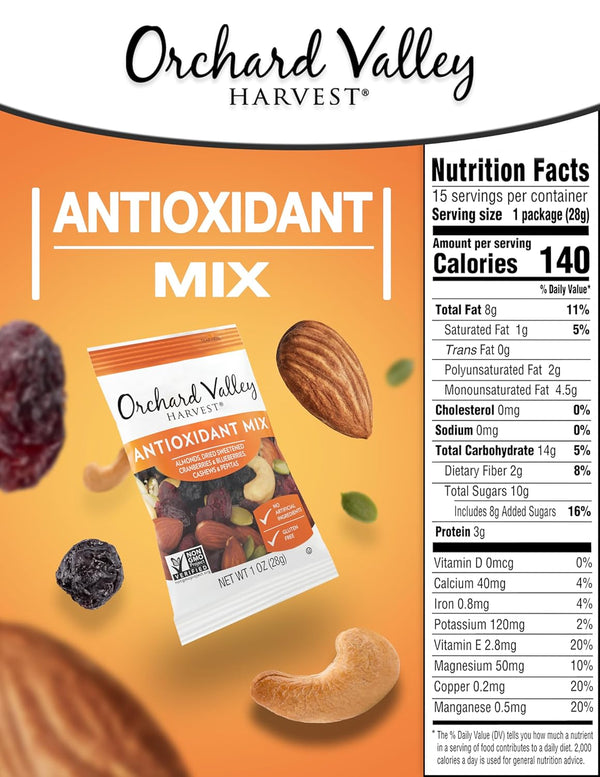 Orchard Valley Harvest Antioxidant Mix, 1 Ounce Bags, Pack of 15, Non-GMO, No Artificial Ingredients