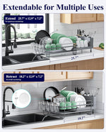 Adjustable kitchen dish drying rack with drainage and cutlery holders