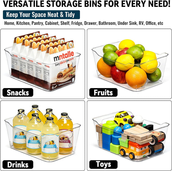 12-pack clear plastic storage bins for organizing and labeling