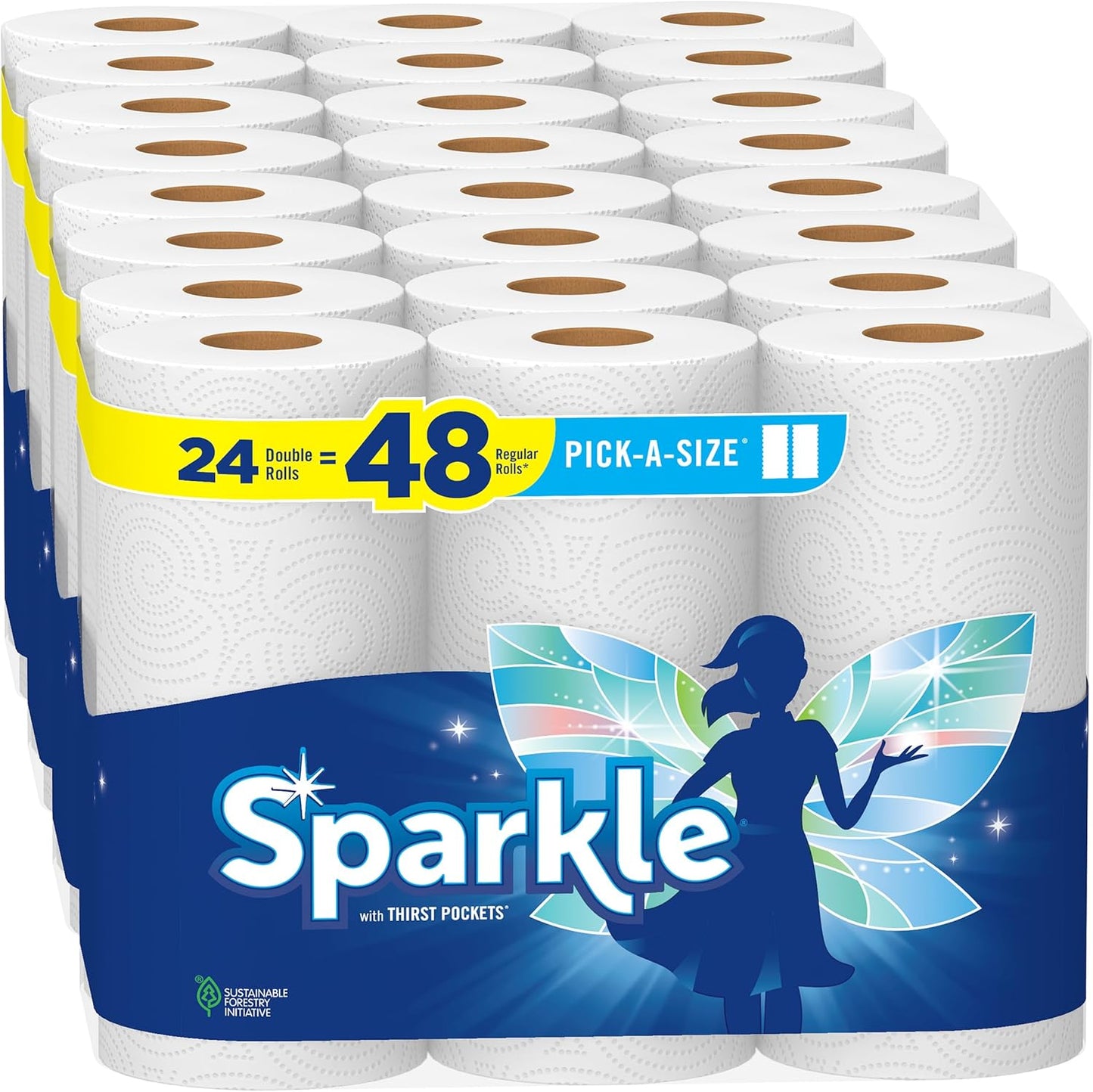 Sparkle Pick-A-Size Paper Towels, Spirited Prints, 6 Double Rolls = 12 Regular Rolls, Everyday Value Paper Towel With Full And Half Sheets