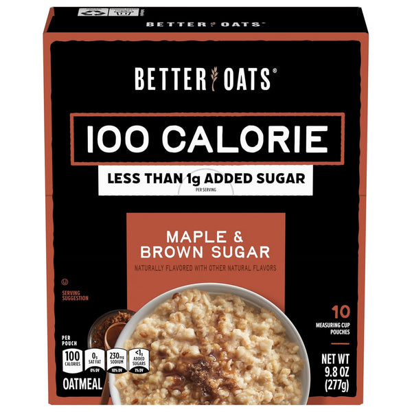 Better Oats 100 Calorie Maple & Brown Sugar Oatmeal Packets, Whole Grain with Flax Seeds and Rolled Grains, Cooks in 90 Seconds, Box of 10 Pouches (Pack of 6)