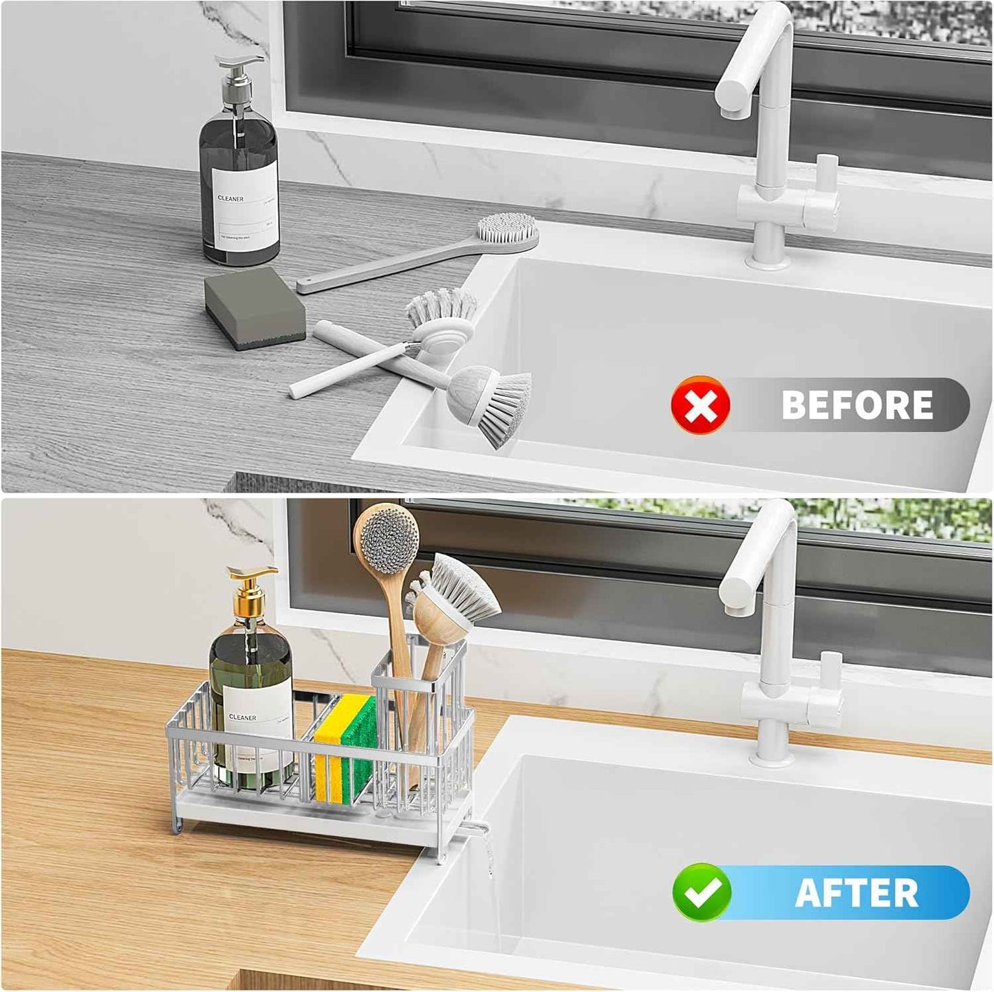 304 Stainless Steel Silver Sponge Holder Kitchen Sink Organizer Rustproof