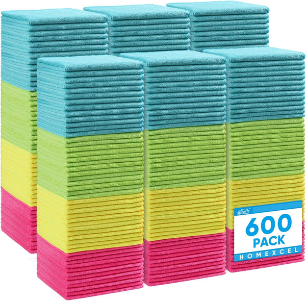 HOMEXCEL Microfiber Cleaning Cloth, 8 Pack Cleaning Rags, Cleaning Towels with 4 Color Assorted, 11.5"X11.5"(Green/Blue/Yellow/Pink)