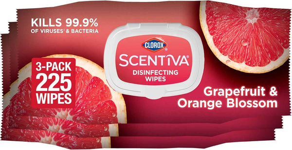 Clorox Scentiva Disinfecting Wipes, Grapefruit and Orange Blossom, 75 Ct., Pack of 3
