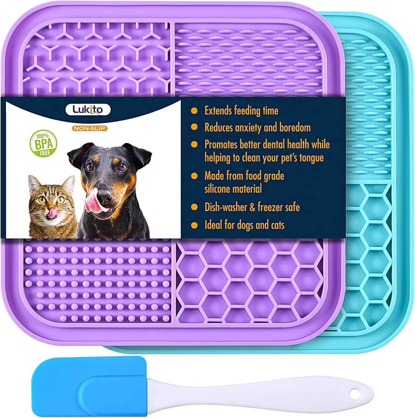 LUKITO Lick Mat for Dogs & Cats 2 Pack with Suction Cups, Dog Lick Mat for Anxiety Relief, Dog Toys to Keep Them Busy, Peanut Butter Licking Pad for Boredom Reducer, Perfect for Bathing Grooming