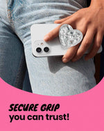 OnTheGrip Collapsible Expandible Diamond Heart Grip Stand Holder for Smartphone Tablet Silver Big