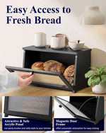 Kitsure Wooden Bread Box with Window, Large Capacity Kitchen Organizer, Stylish Black Storage Container