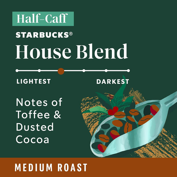 Starbucks K-Cup Coffee Pods, Medium Roast, 60 Count, Half-Caff House Blend