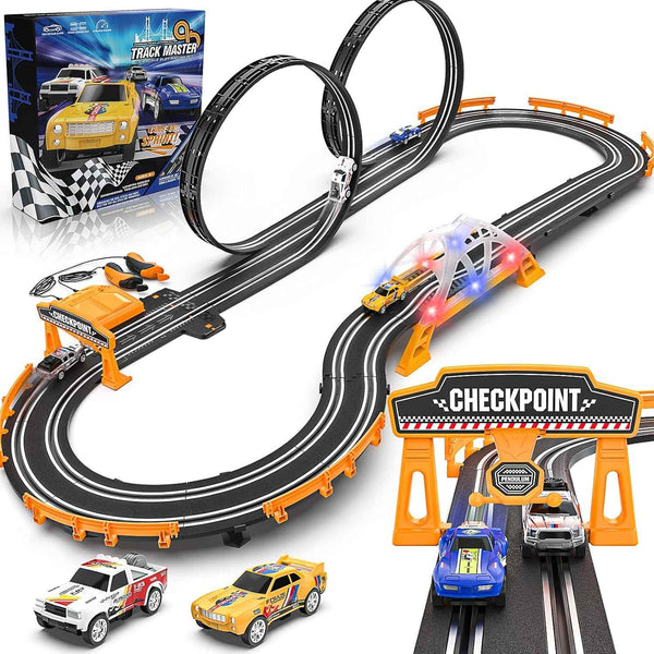 Slot Car Race Track Sets for Boys, Race Car Track with 2 High-Speed Slot Cars, Battery or Electric Car Track, Dual Racing Game Lap Counter Track Sets, Toys Gifts for Boys Girls Ages 4 5 6 7 8-12