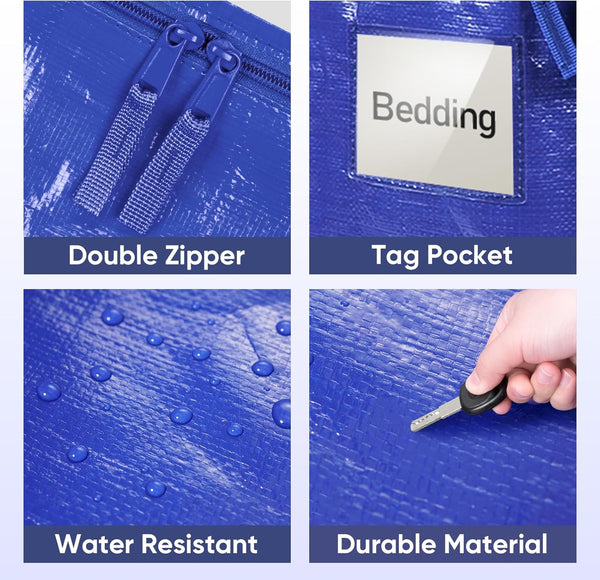 Extra Large Moving Bags with Zippers and Carrying Handles, 6 Pack, Blue