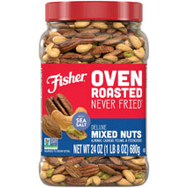 Fisher Oven Roasted Deluxe Mixed Nuts, 24 Ounces, No Added Oil, Gluten Free, Almonds, Cashews, Pecans, Pistachios