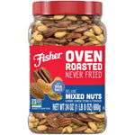 Fisher Oven Roasted Mixed Nuts, 24 Oz, Almonds, Cashews, Pecans, Pistachios, Healthy Snack