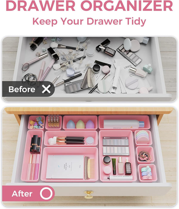 25 PCS Plastic Drawer Organizers Set for Makeup, Jewelry, and Utensils