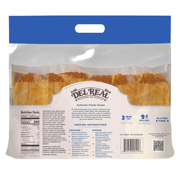 Del Real Foods Beef Tamales – Authentic Hand-Wrapped Corn Masa with Red Chile Sauce, Heat & Serve, Microwave-Ready in Minutes Meals, 24oz Refrigerated