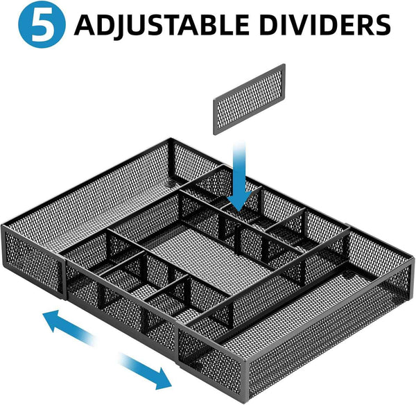 marbrasse expandable desk drawer organizer with 10 adjustable compartments black