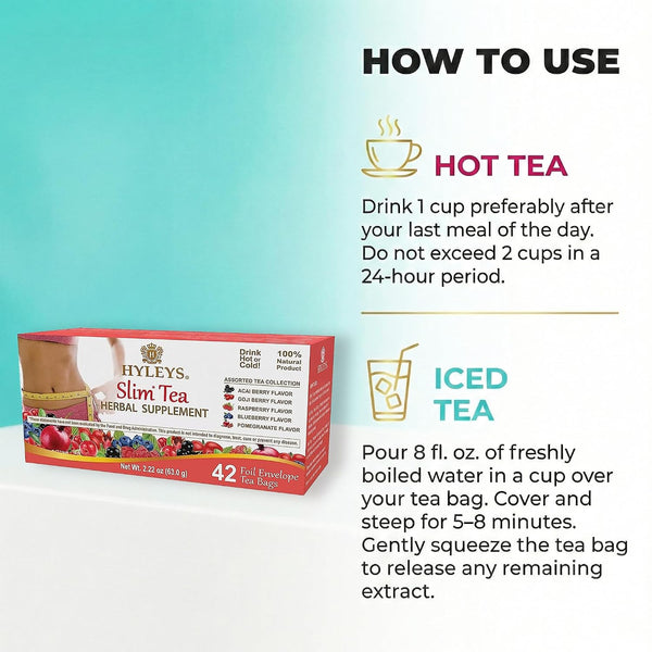 Hyleys Slim Tea 42 Ct Assorted Herbal Supplement Tea Bags