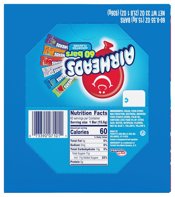 Airheads Full-Size Candy Bars Variety Pack Individually Wrapped 60 Count Box