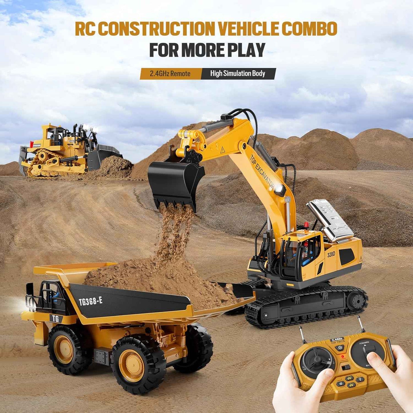 KIDMARKT Remote Control Excavator Toy for Boys | 11-Channel Metal Construction Truck with Lights, 2×1200mAh Batteries, 120-Min Playtime | RC Excavator Toys for Kids Ages 3-12, STEM Gift for Birthday