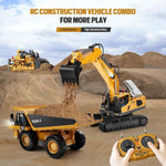 KIDMARKT Remote Control Excavator Toy for Boys | 11-Channel Metal Construction Truck with Lights, 2×1200mAh Batteries, 120-Min Playtime | RC Excavator Toys for Kids Ages 3-12, STEM Gift for Birthday