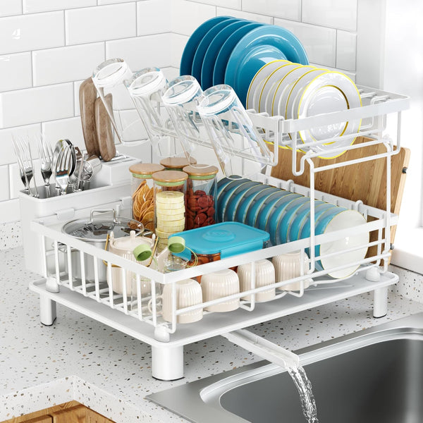 Compact 2 Tier Dish Drying Rack for Kitchen Counter