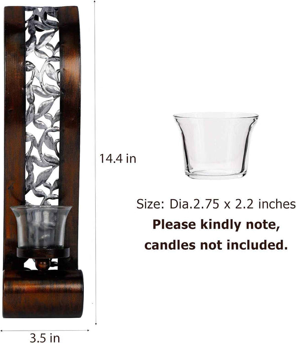 Wall Sconce 14.4 x 3.5 Inch, with Tea Light Candle Holder Antique Bronze Style Metal Wall Art Decorations for Living Room, Bathroom, Dining Room and Office, Set of 2