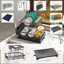2-Tier Dish Rack with Auto-Drain and Mat for Kitchen Counter