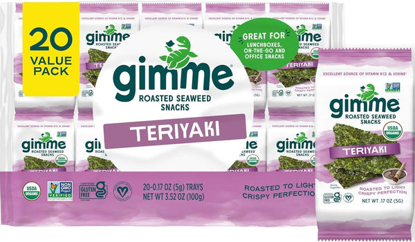Gimme Seaweed Organic Roasted Seaweed Snacks, 20 Count, Sea Salt Flavor, Keto, Vegan, Gluten-Free