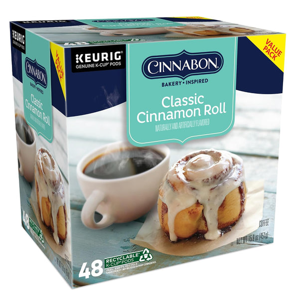 Cinnabon Classic Cinnamon Roll Keurig Single-Serve K-Cup Pods, 48 Count, Light Roast Coffee