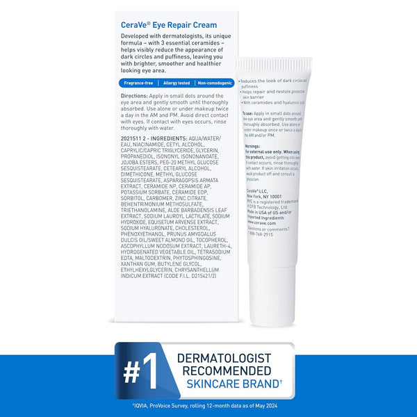 cerave eye repair cream, oil-free, hyaluronic acid, niacinamide, marine botanical complex, opthalmologist tested