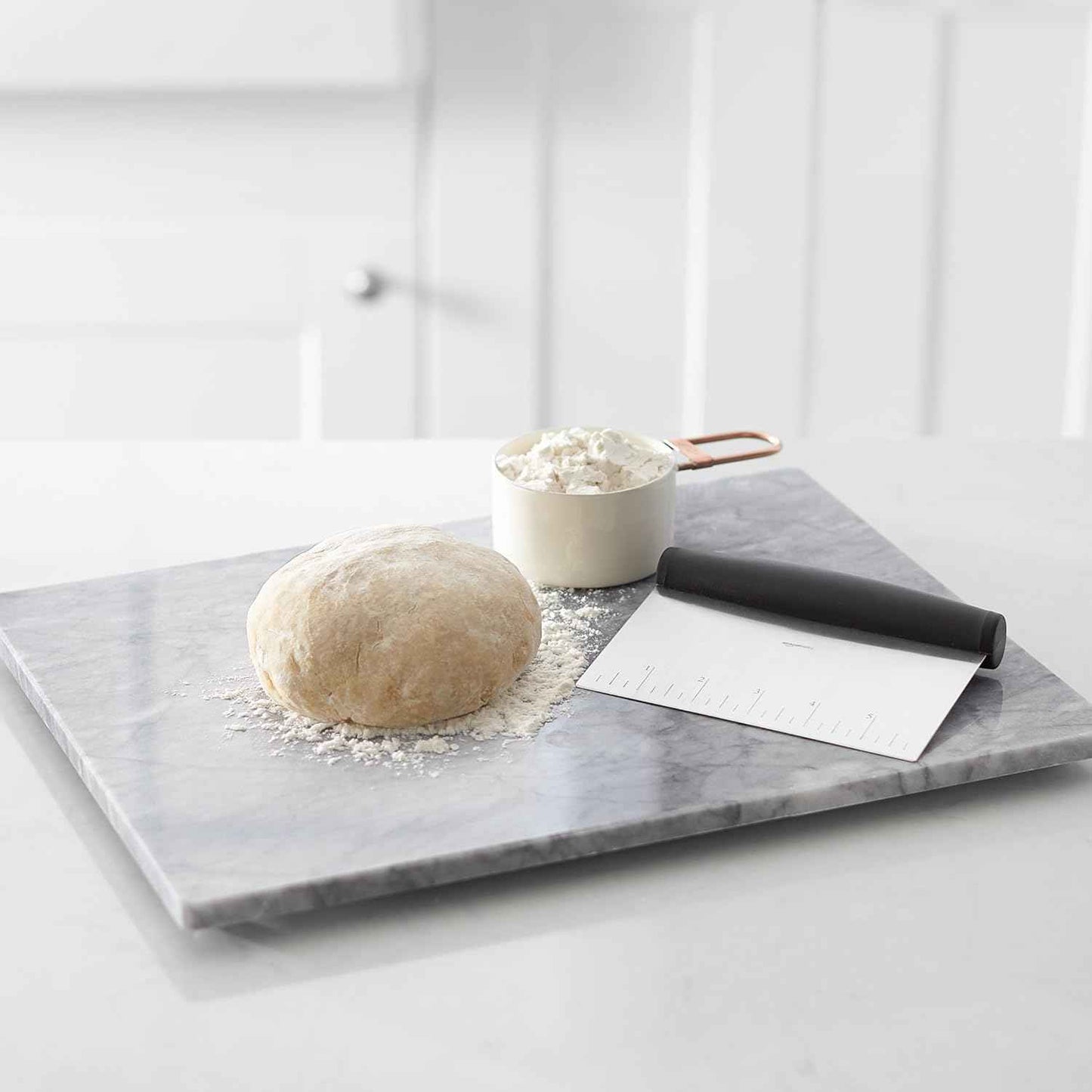 Amazon Basics Multi-Purpose Stainless Steel Scraper/Chopper with Contoured Grip, 6", Black, Silver