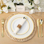 BESTVIP 700PCS Gold Plastic Dinnerware Set for 100 Guests, Disposable Plates for Party, Include: 200 Plastic Plates, 100 Pre Rolled Napkins with Gold Silverware, 100 Cups for Christmas, Halloween