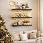 BAYKA Floating Shelves for Wall, Wall Mounted Rustic Wood Shelves for Bathroom, Bedroom, Living Room, Kitchen, Hanging Shelf for Books/Storage/Room Decor with 22lbs Capacity (Black, Set of 3, 15.7in)