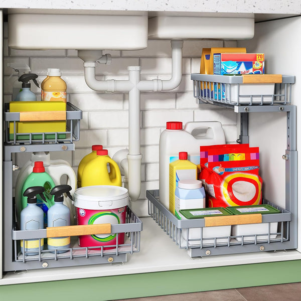 2-Tier Under Sink Organizer for Kitchen and Bathroom Storage