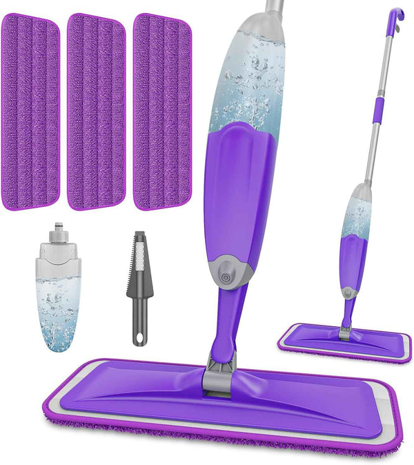 HOMTOYOU Lightweight Microfiber Spray Mop for Hardwood, Tile, and Vinyl Floors - Includes 3 Washable Pads