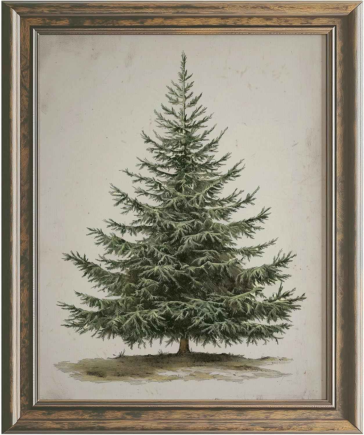 Generic Vintage Christmas Tree Print, Rustic Winter Tree Art, 8x10 inch Unframed
