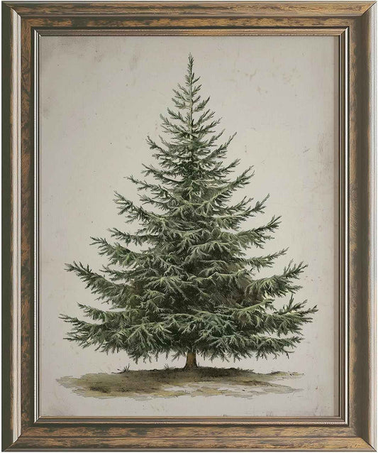 Generic Vintage Christmas Tree Print, Rustic Winter Tree Art, 8x10 inch Unframed