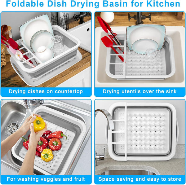 Collapsible Dish Drying Rack for Kitchen Counter with Drainboard