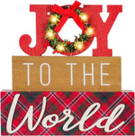 Christmas Decorations for Home LED Lighted JOY Decor Farmhouse Wooden Wreath Tabletop Merry Christmas Signs Rustic Holiday Block cIndoor Decorative Sign