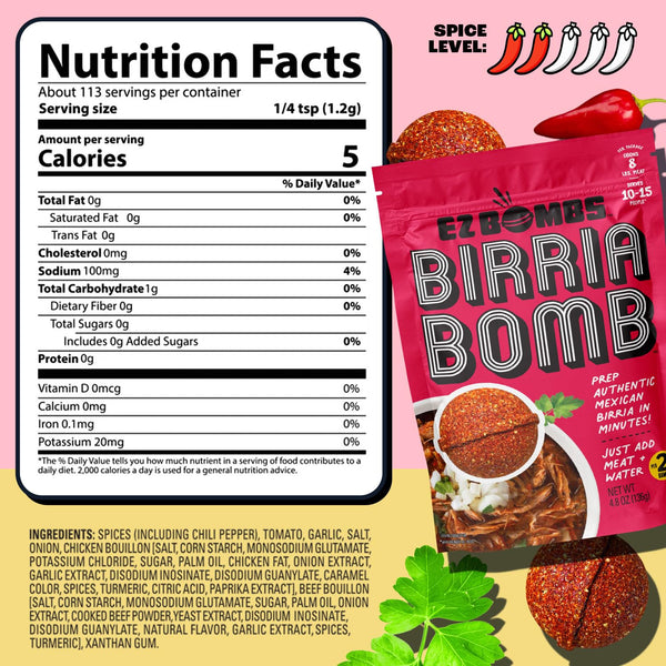 EZ Bombs Birria Bomb Seasoning, Pack of 2 - Authentic Mexican Spice Mix for Tacos, Burritos & Nachos - Made with Real Chiles & Herbs