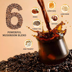 mushroom coffee, adaptogenic 6 mushrooms with lion's mane, reishi, cordyceps, shiitake, king trumpet & turkey tail, instant coffee powder for energy, digestion & immune support, 30 servings