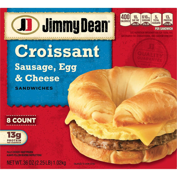 Jimmy Dean Sausage, Egg and Cheese Croissant Breakfast Sandwich, 8 Count Frozen Package