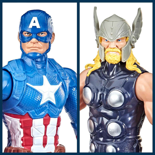 6-inch marvel titan hero series action figure multipack with spider-man, captain america, iron man, thor, captain marvel, and black panther