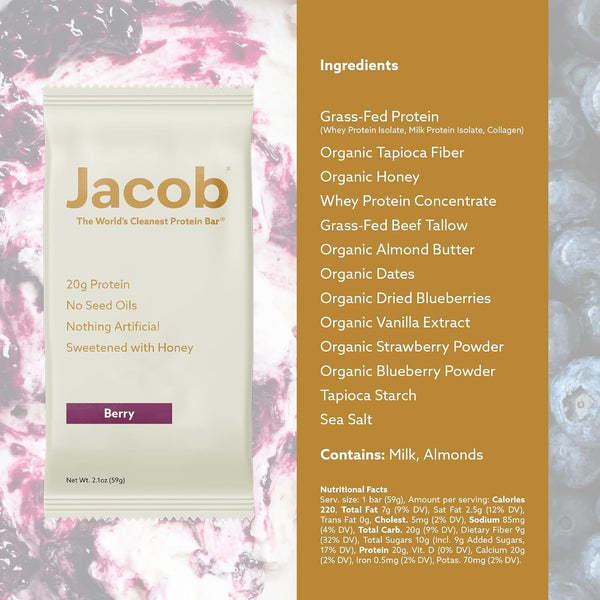 Grass-Fed Protein Bars, 20g Protein, 9 Bars Total, Mixed Berry Flavor