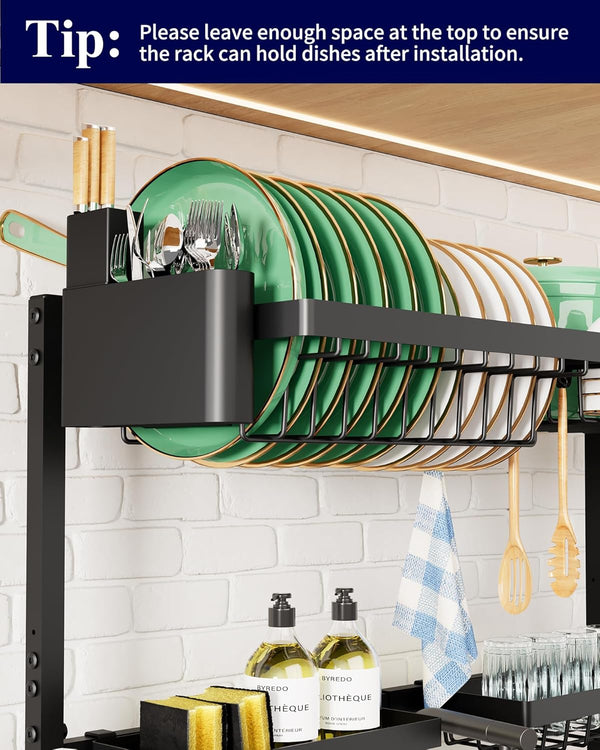 Adjustable over sink dish drying rack with large capacity and multifunctional baskets
