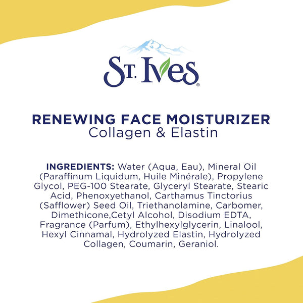 st. ives collagen elastin renewing facial moisturizer for dry skin, 10 oz, paraben free, cruelty free