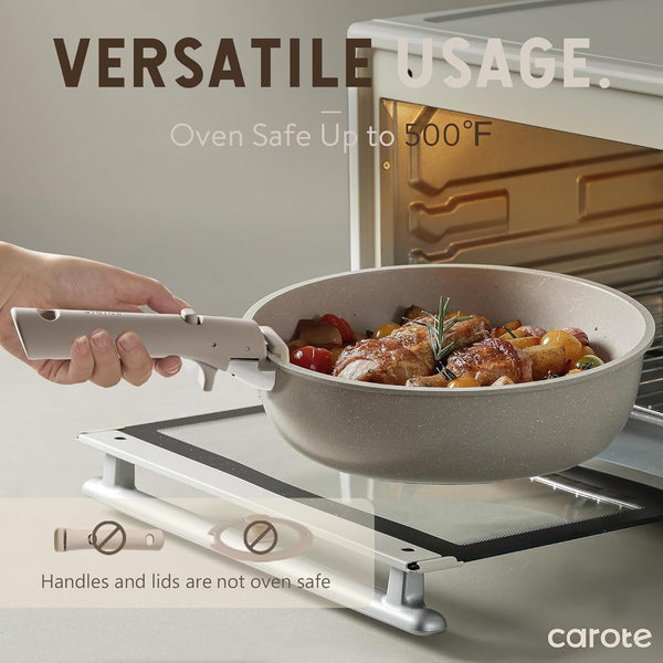 19-piece non-stick cookware set with detachable handles
